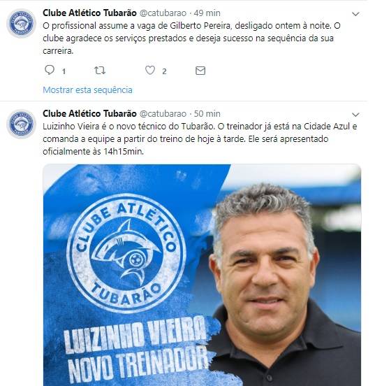 Antes mesmo de divulgar demissão de técnico atual, Tubarão anuncia Luizinho Vieira — foto 1